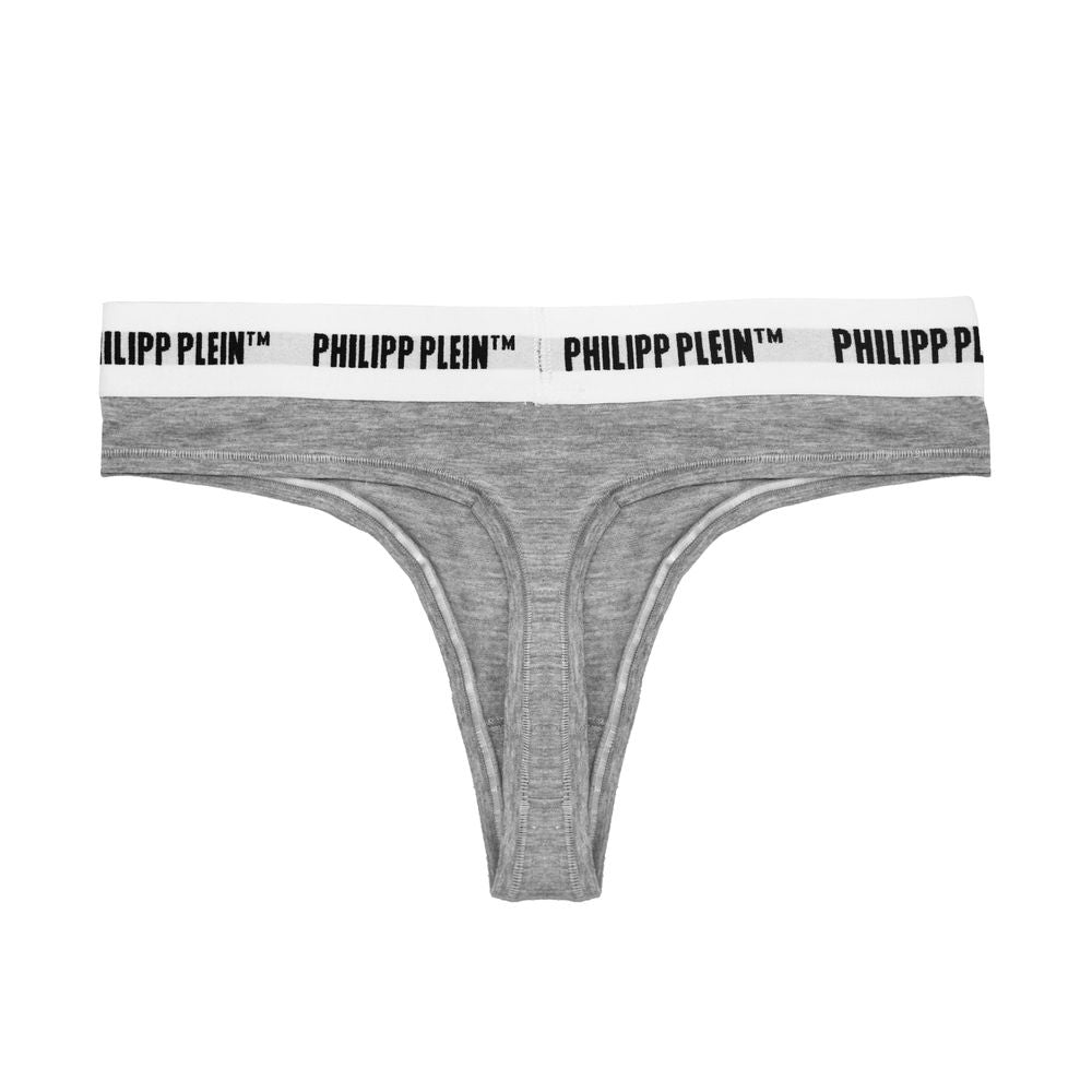 Philipp Plein Gray Cotton Women Thong