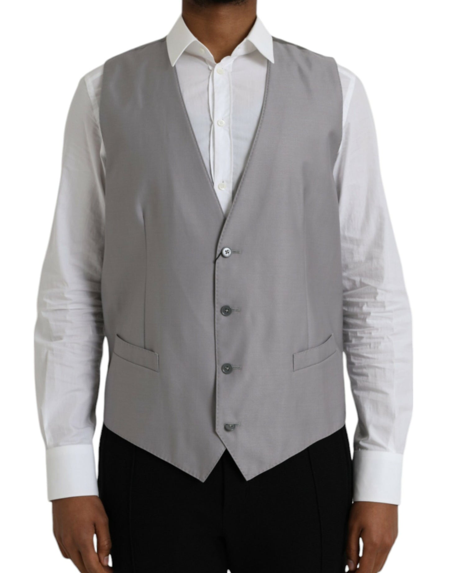 Dolce & Gabbana Light Gray Wool Formal Dress Waistcoat Vest