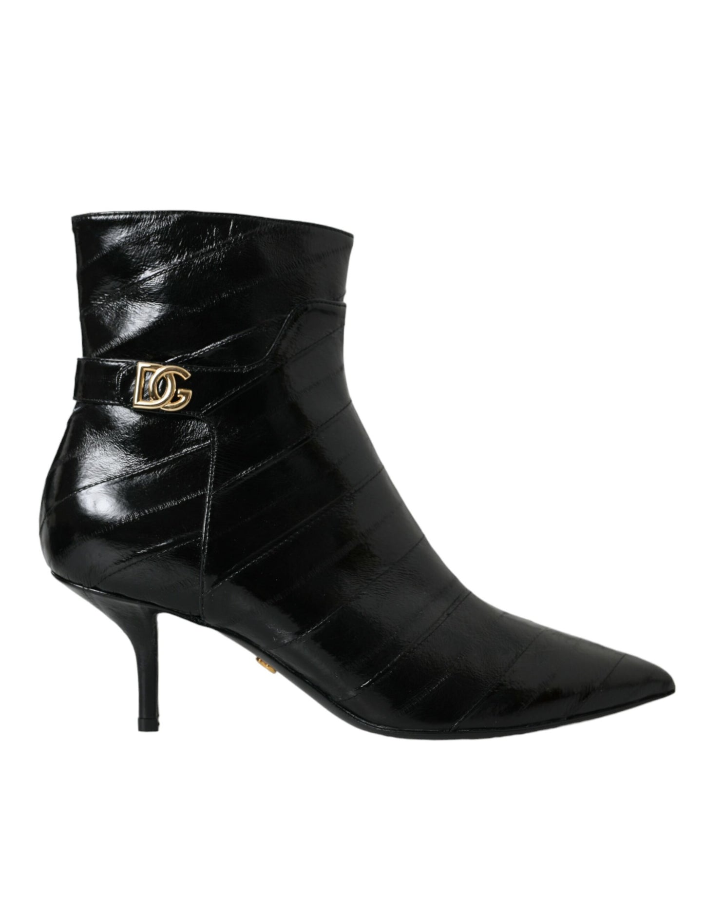 Dolce & Gabbana Black Eel Leather Logo Short Boots Shoes