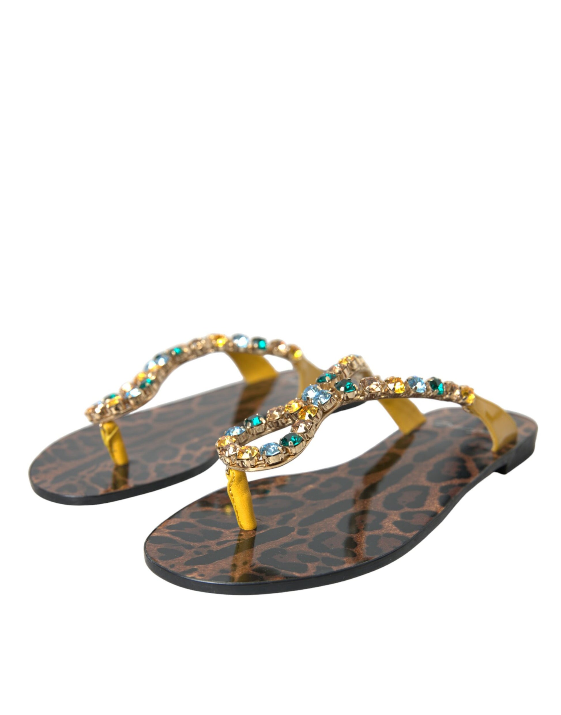 Dolce & Gabbana Mustard Crystal Calf Leather Beachwear Shoes