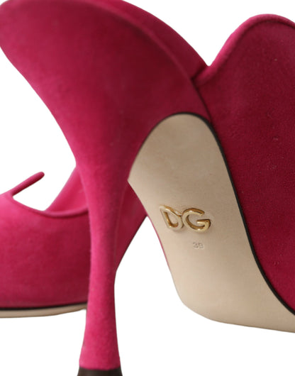 Dolce & Gabbana Fuchsia Suede Leather Mules Sandals Shoes