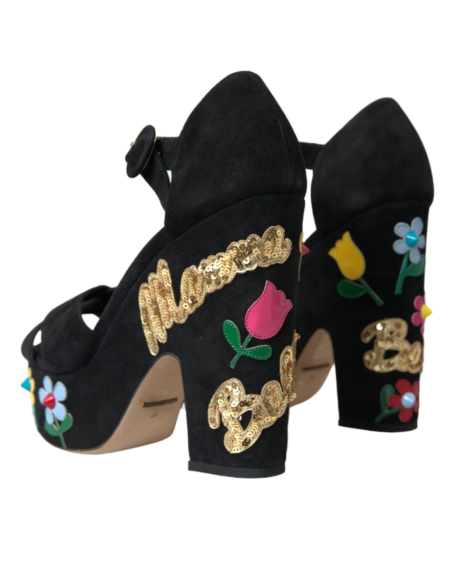 Dolce & Gabbana Black Suede Ankle Strap Heels Sandals Shoes