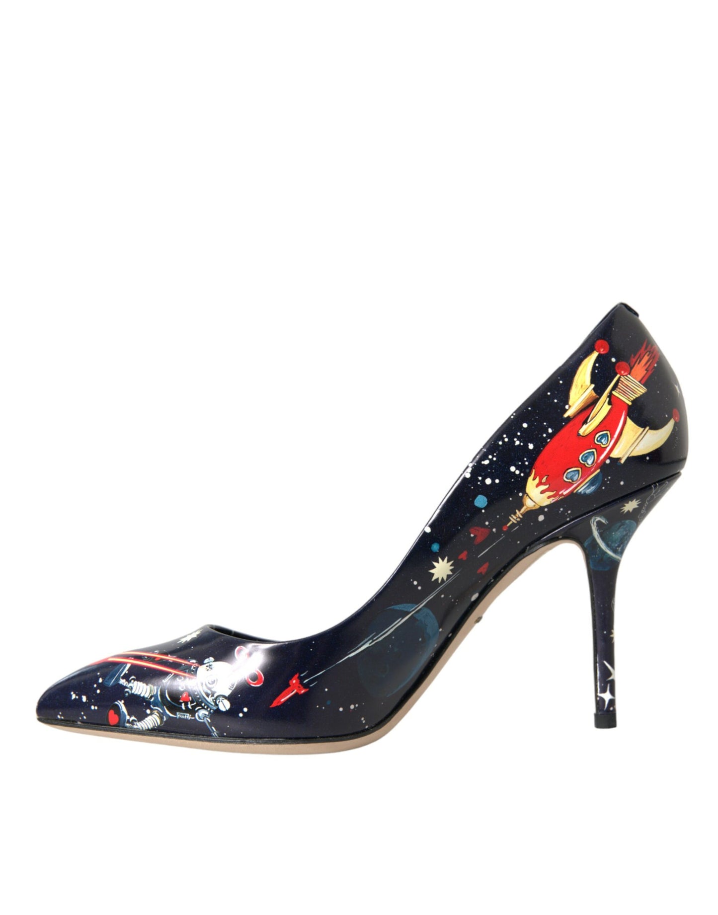 Dolce & Gabbana Blue Space Robot Leather Heels Pumps Shoes