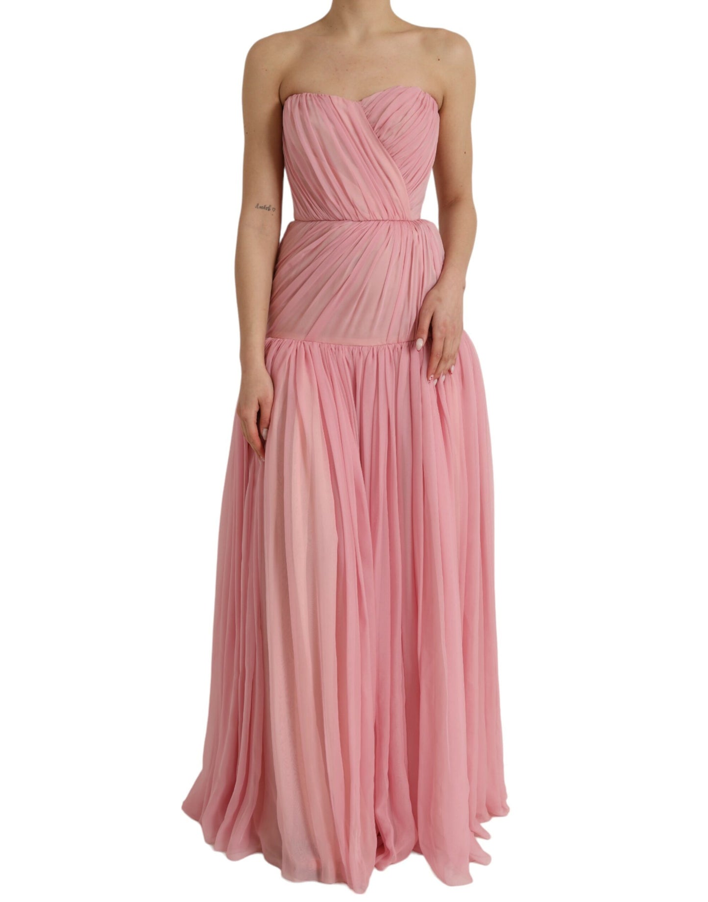 Dolce & Gabbana Pink Silk Strapless Maxi A-line Gown Dress