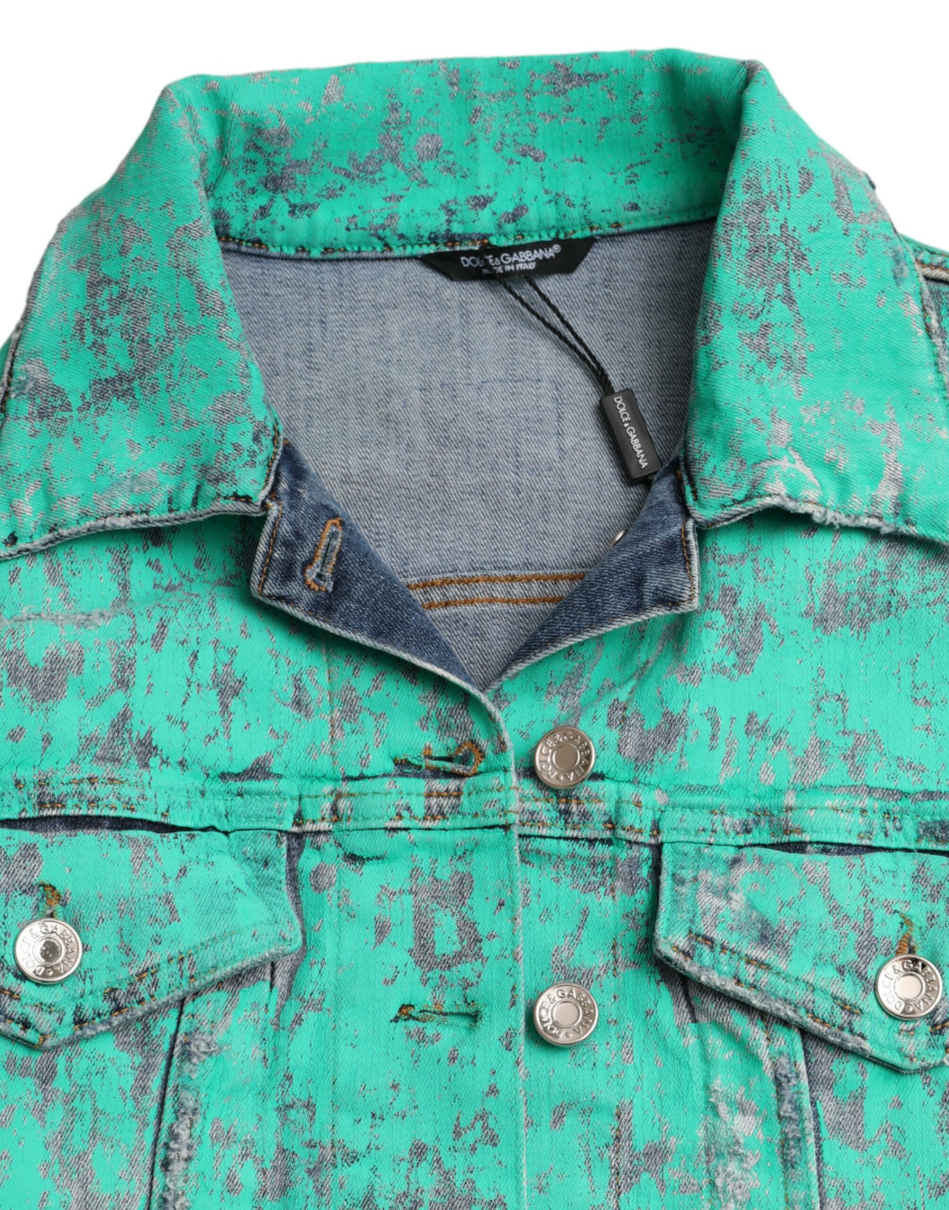 Dolce & Gabbana Green Cotton Tie Dye Cropped Cropped Denim Jacket