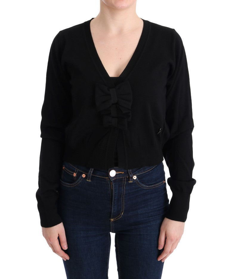 MARGHI LO' Elegant Black Wool Cardigan Sweater