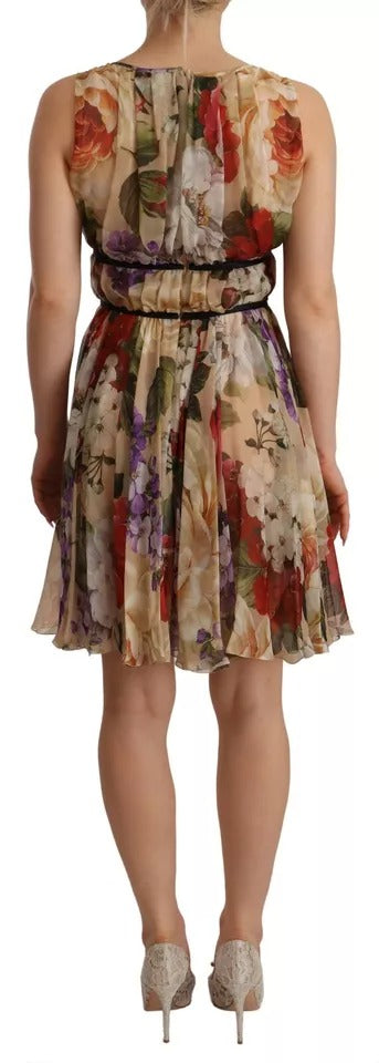 Dolce & Gabbana Beige Floral Sleeveless Round Neck Mini Dress