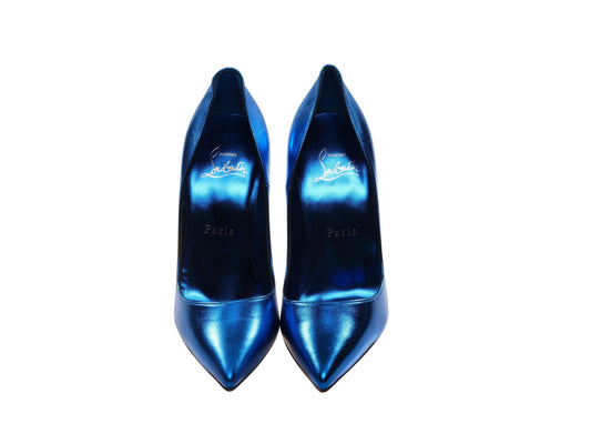 Christian Louboutin So Kate Blue Laminated Leather High Heel Pumps