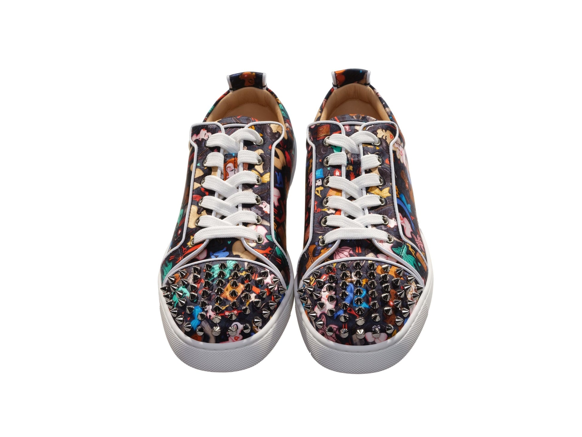 Christian Louboutin Louis Junior Spikes Orlato Crepe Satin Multicolour Limited Edition Dr Bored Print Sneakers