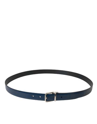 Dolce & Gabbana Blue Calf Leather Silver Metal Buckle Belt Men