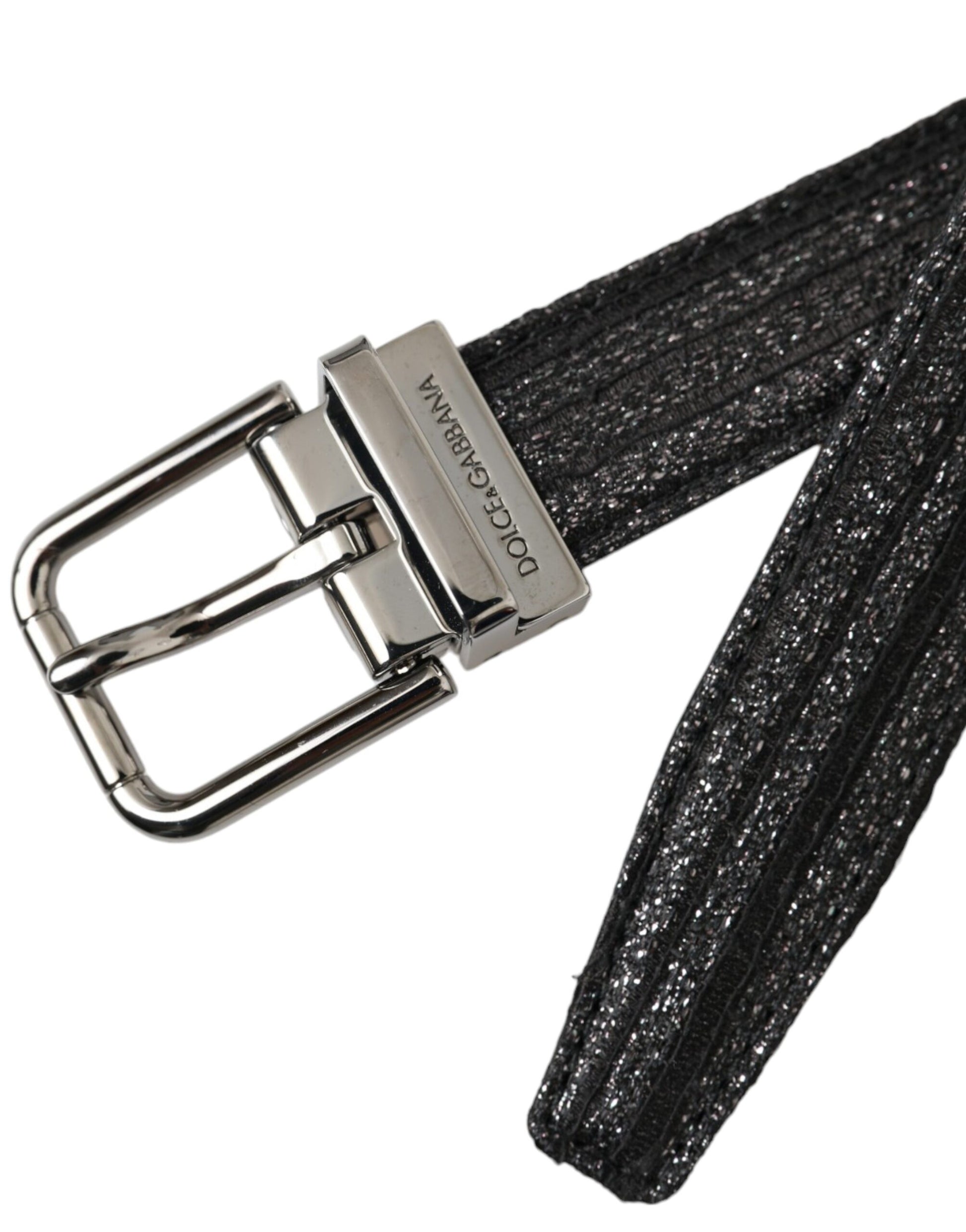 Dolce & Gabbana Black Jacquard Stripes Silver Metal Buckle Belt