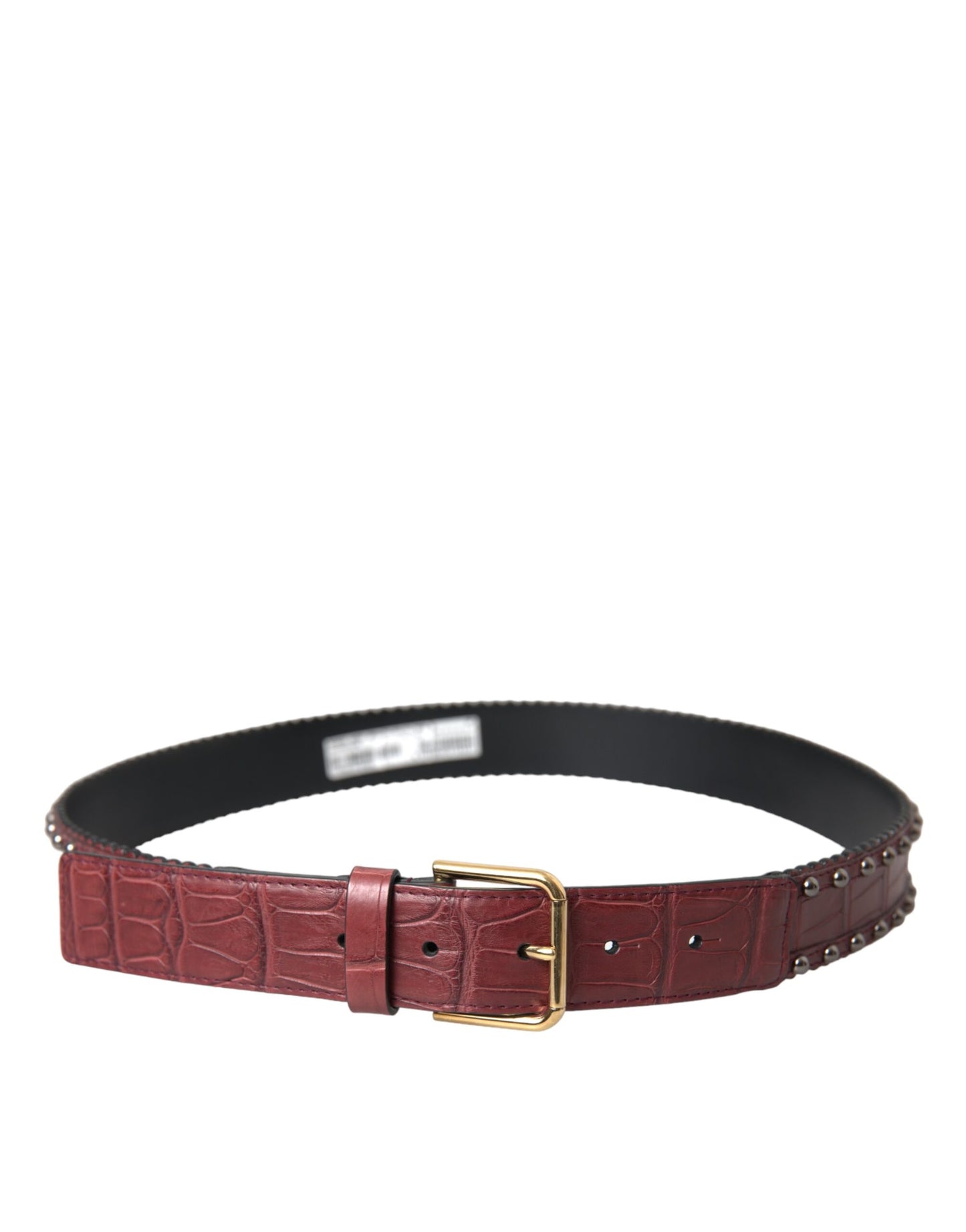 Dolce & Gabbana Brown Alligator Leather Studded Metal Buckle Belt