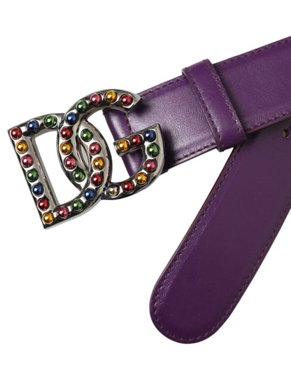 Dolce & Gabbana Purple Leather DG Logo Studs Metal Buckle Belt