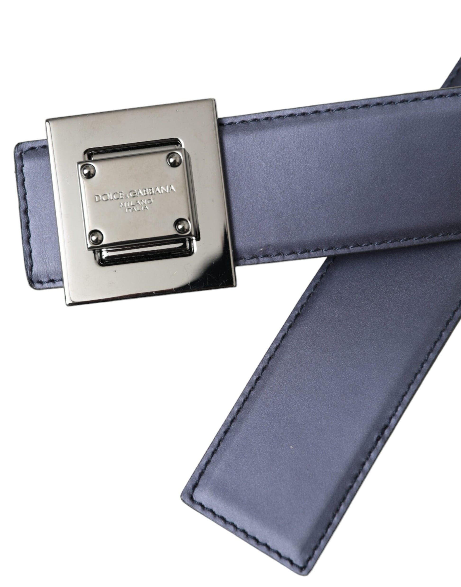 Dolce & Gabbana Blue Leather Square Metal Buckle Belt