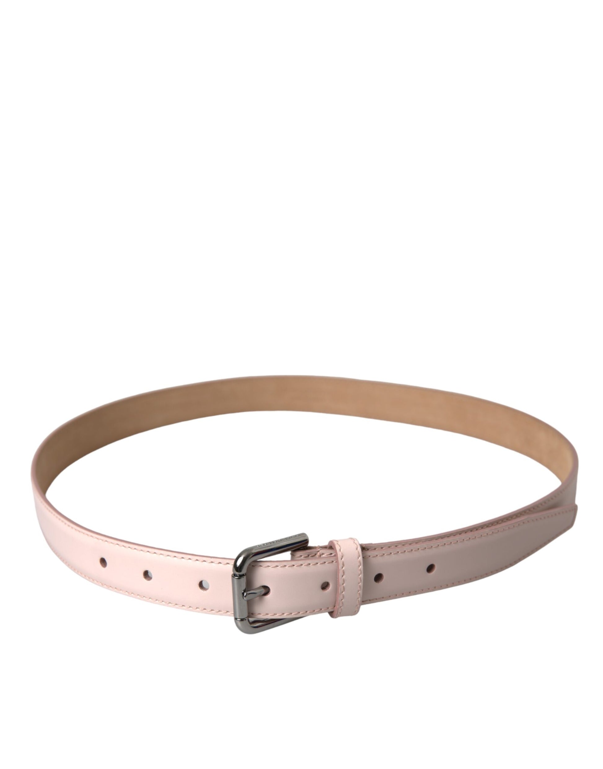 Dolce & Gabbana Light Pink Leather Silver Metal Buckle Belt