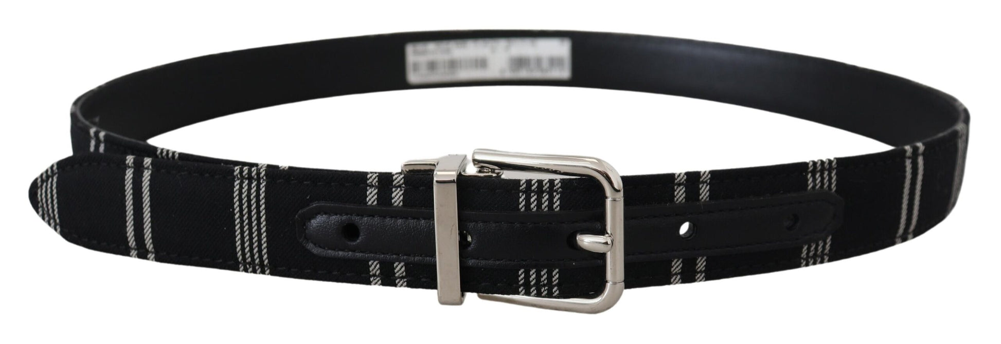 Dolce & Gabbana Black White Cotton Metal Silver Buckle Belt