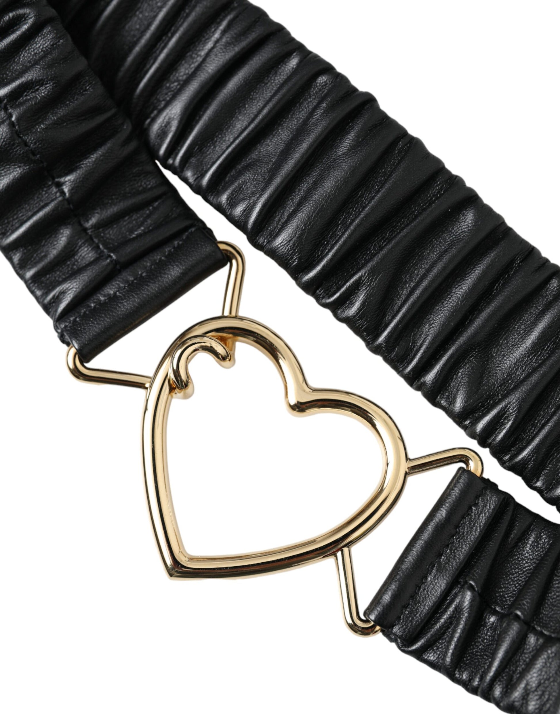 Dolce & Gabbana Black Leather Gold Heart Metal Buckle Belt