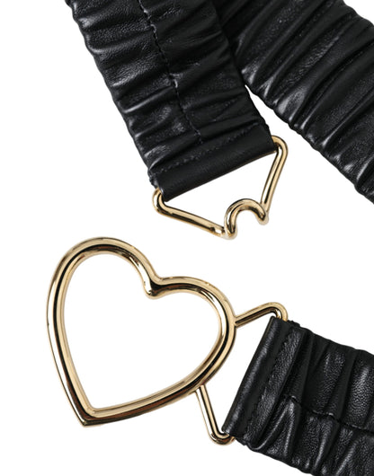 Dolce & Gabbana Black Leather Gold Heart Metal Buckle Belt