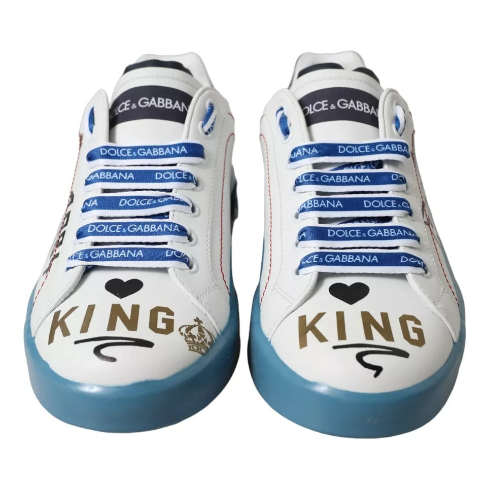 Dolce & Gabbana Blue White Printed Portofino Melt Sneakers Shoes