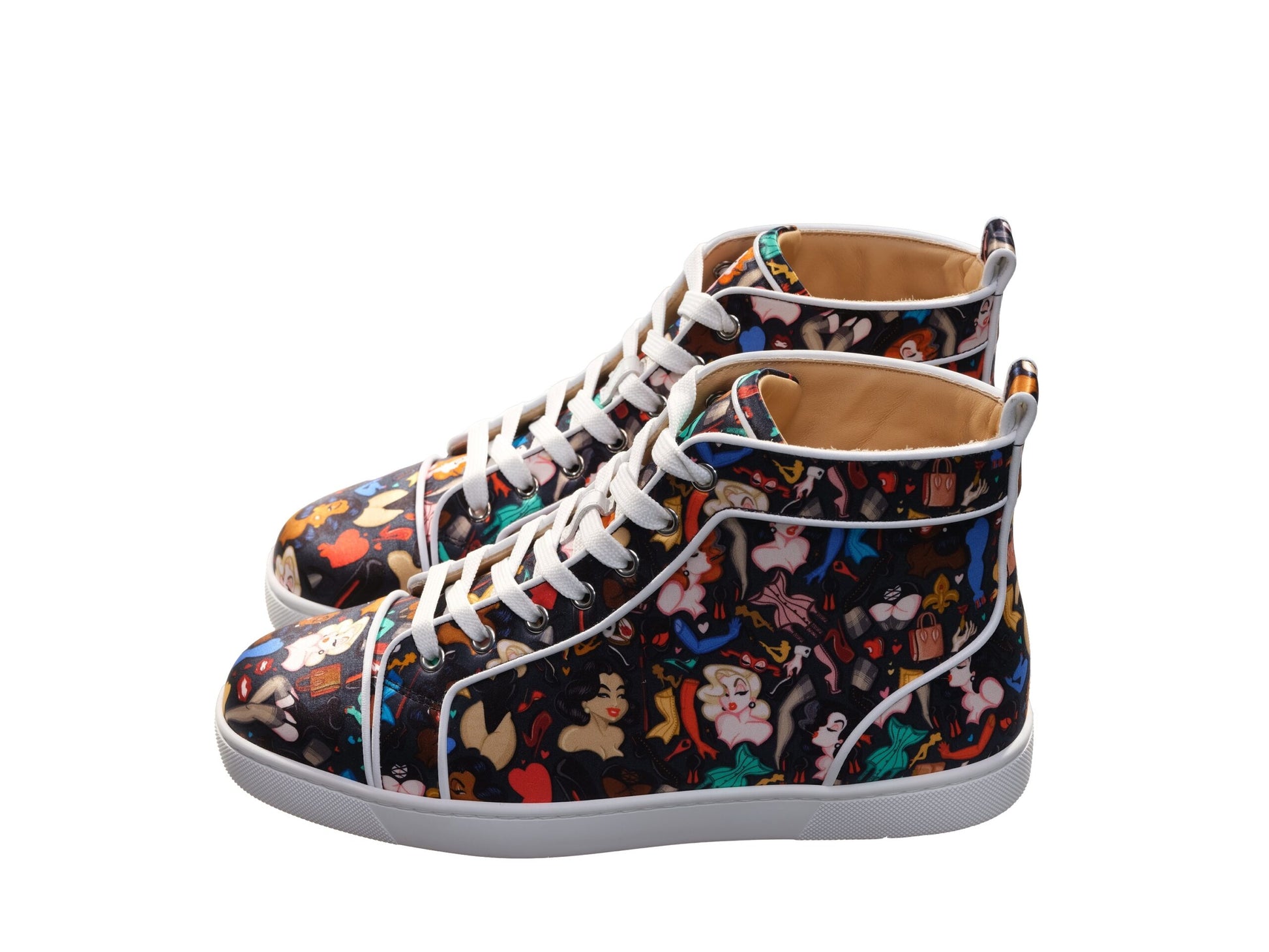 Christian Louboutin Louis Orlato Flat Crepe Satin Multicolour Limited edition Dr Bored Print High Top Sneakers