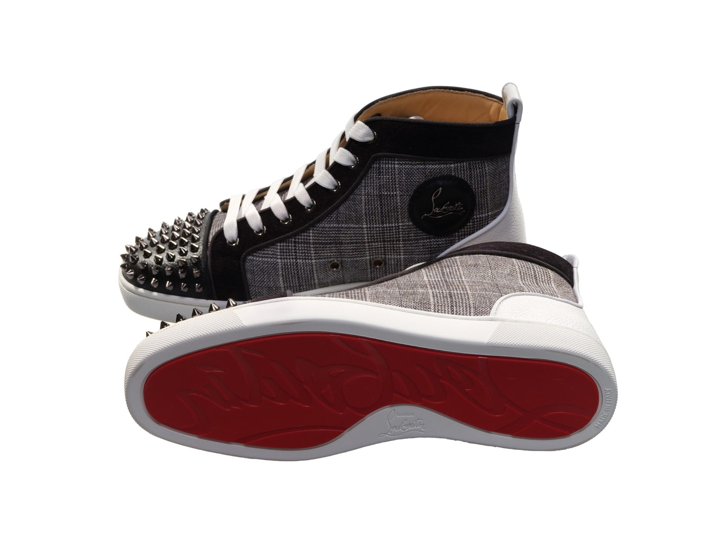 Christian Louboutin Lou Spikes Orlato Flat Contrast and Studded High Top Sneakers