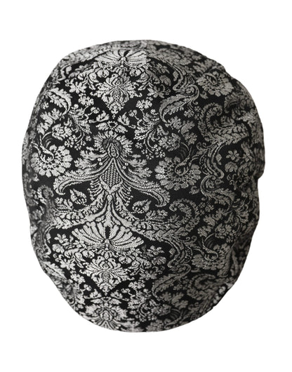 Dolce & Gabbana Black Silver Floral Jacquard Newsboy Hat Men