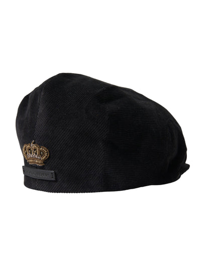 Dolce & Gabbana Black Corduroy Crown Newsboy Hat Men