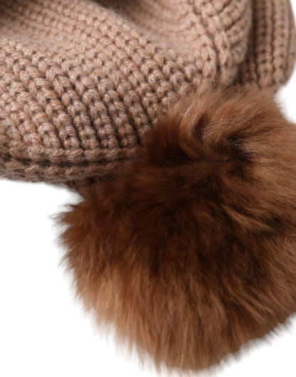 Dolce & Gabbana Brown Solid Knitted Fur Ball Winter Beanie Hat