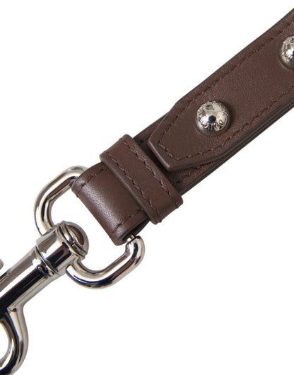 Dolce & Gabbana Brown Plain Leather Silver Brass Keyring Holder Keychain