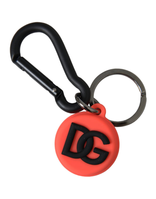 Dolce & Gabbana Red Orange Rubber DG Logo Round Metal Keyring Keychain