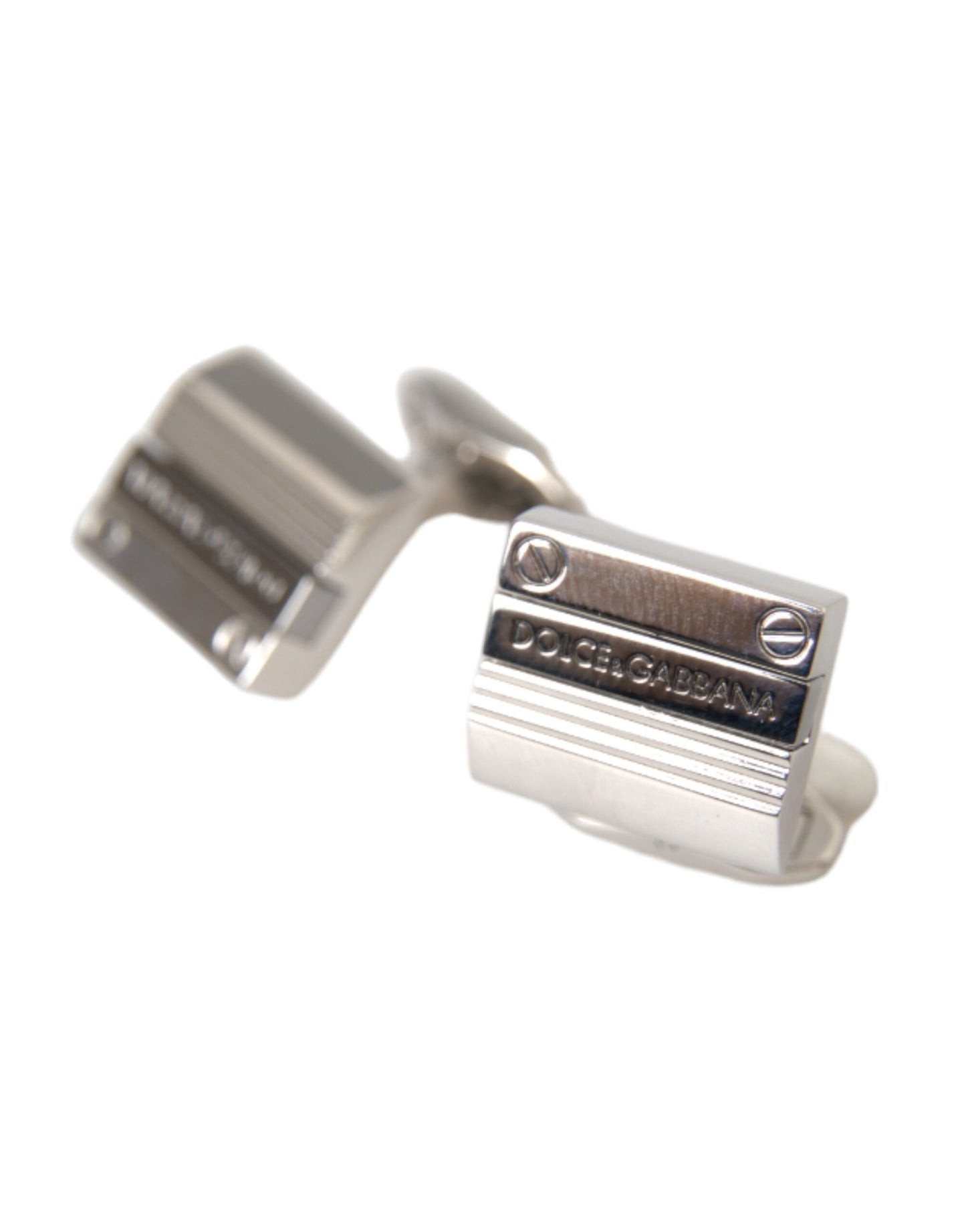 Dolce & Gabbana Silver Plated Metal Brass DG Logo Pin Cufflinks