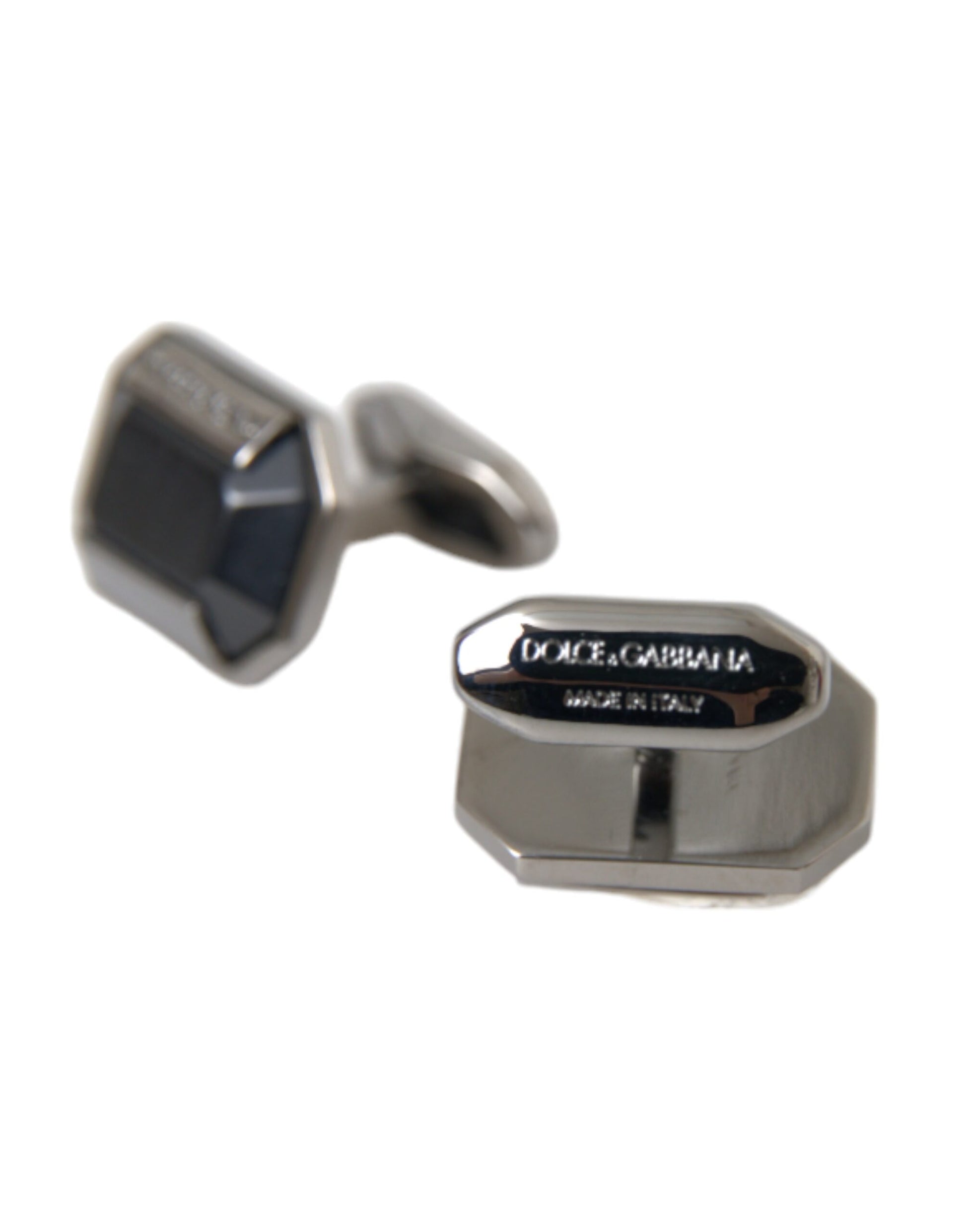 Dolce & Gabbana Silver Plated Brass Pin Crystal Cufflinks