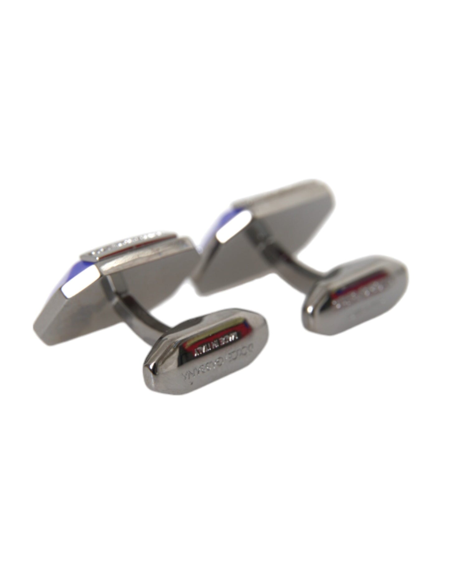 Dolce & Gabbana Silver Plated Brass Pin Crystal Cufflinks