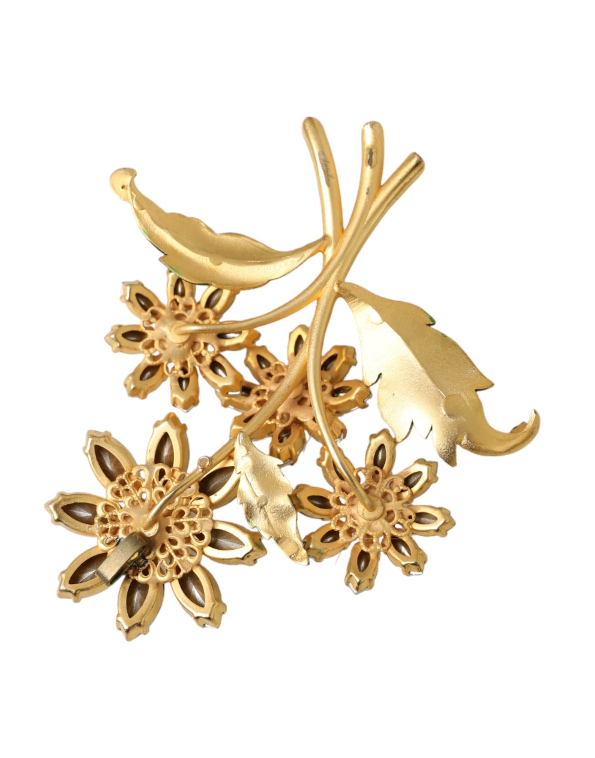 Dolce & Gabbana Gold Yellow Green Filigree Flower Crystals Brooch Pin