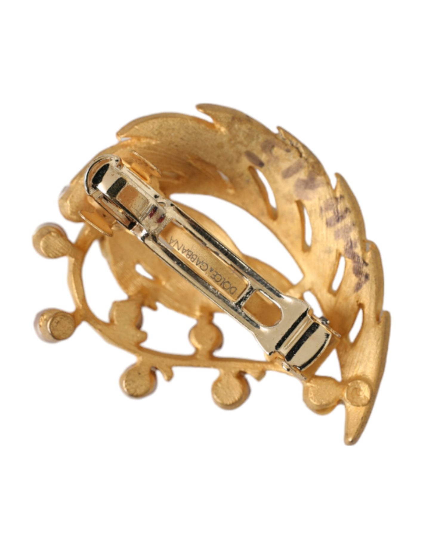 Dolce & Gabbana Gold Brass Leaf Embellished Jewelry Brooch Hair Pin