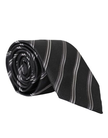 Dolce & Gabbana Black White Stripes Silk Adjustable Tie