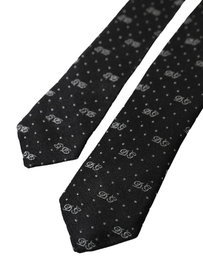 Dolce & Gabbana Black DG Logo 100% Silk Adjustable Tie