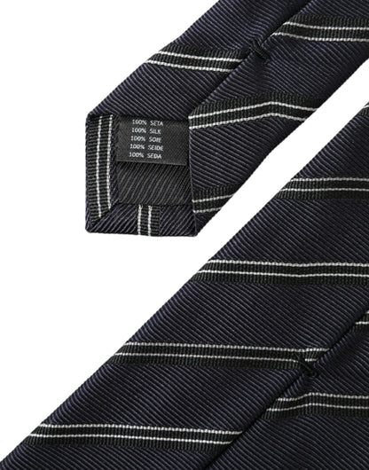 Dolce & Gabbana Black White Stripes Silk Adjustable Tie