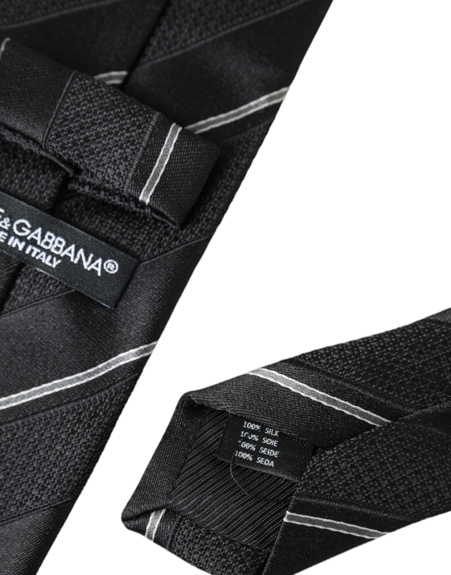 Dolce & Gabbana Black White Stripes Silk Adjustable Tie