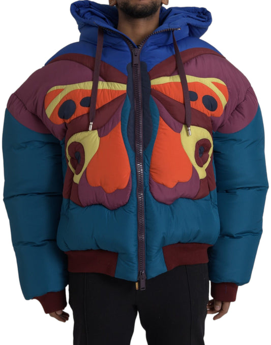 Dolce & Gabbana Multicolor Butterfly Hooded Puffer Jacket