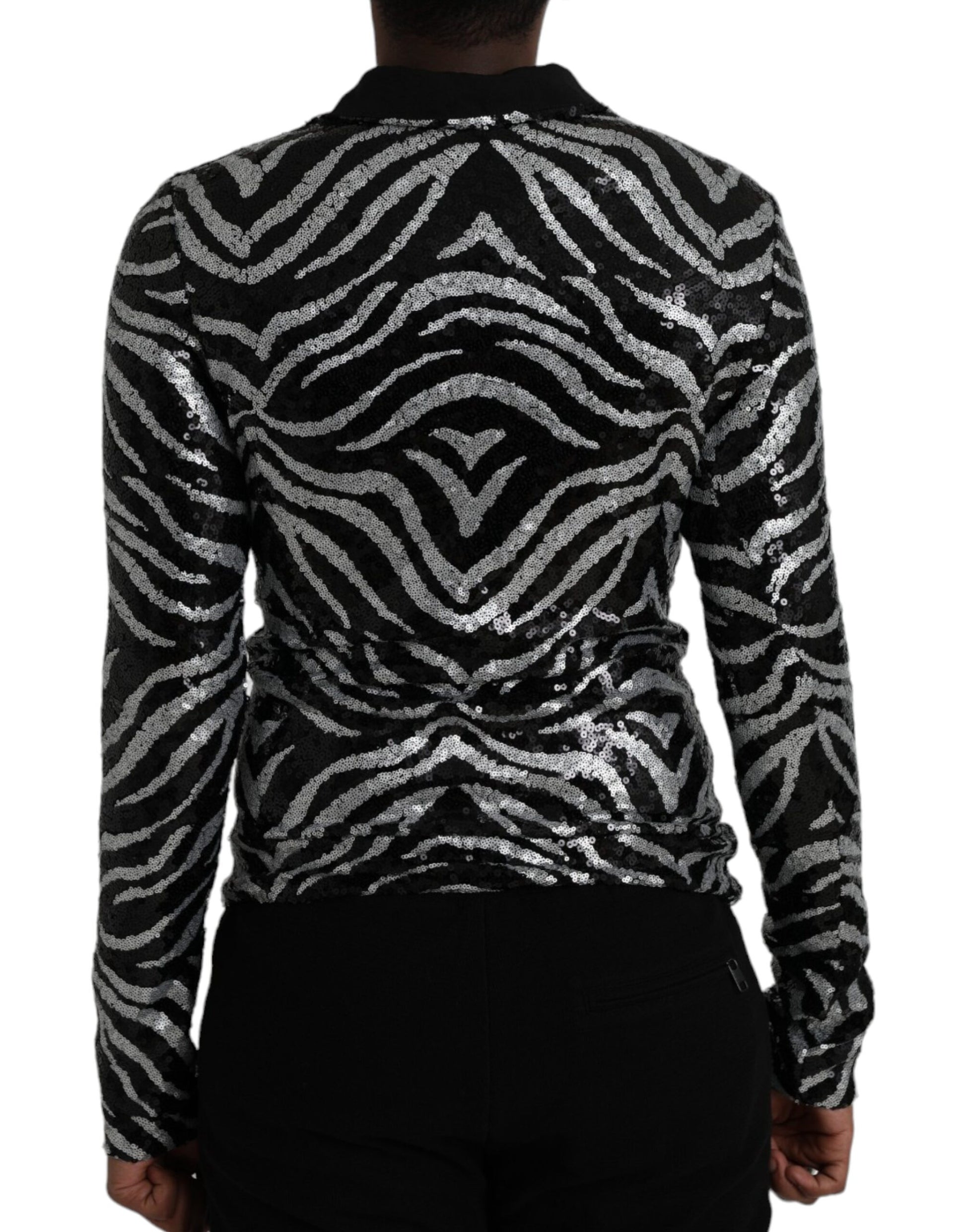 Dolce & Gabbana Black Silver Sequined Polyester Sweater