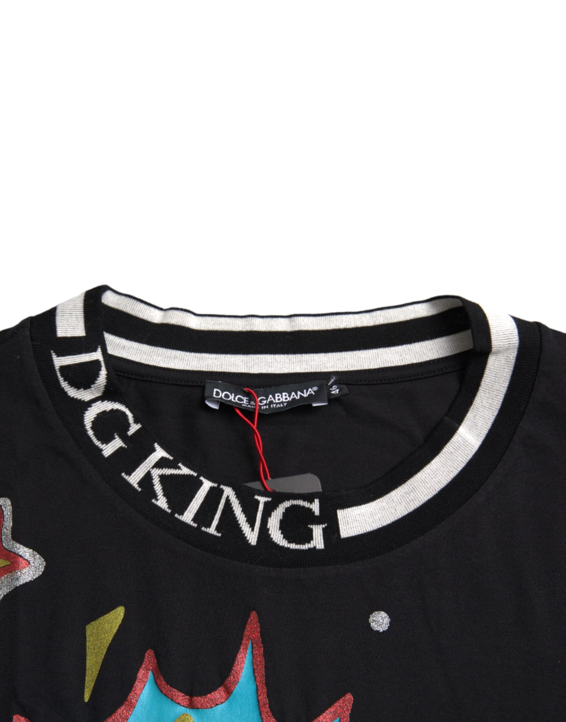 Dolce & Gabbana Black Cotton Graphic Print Crewneck T-shirt