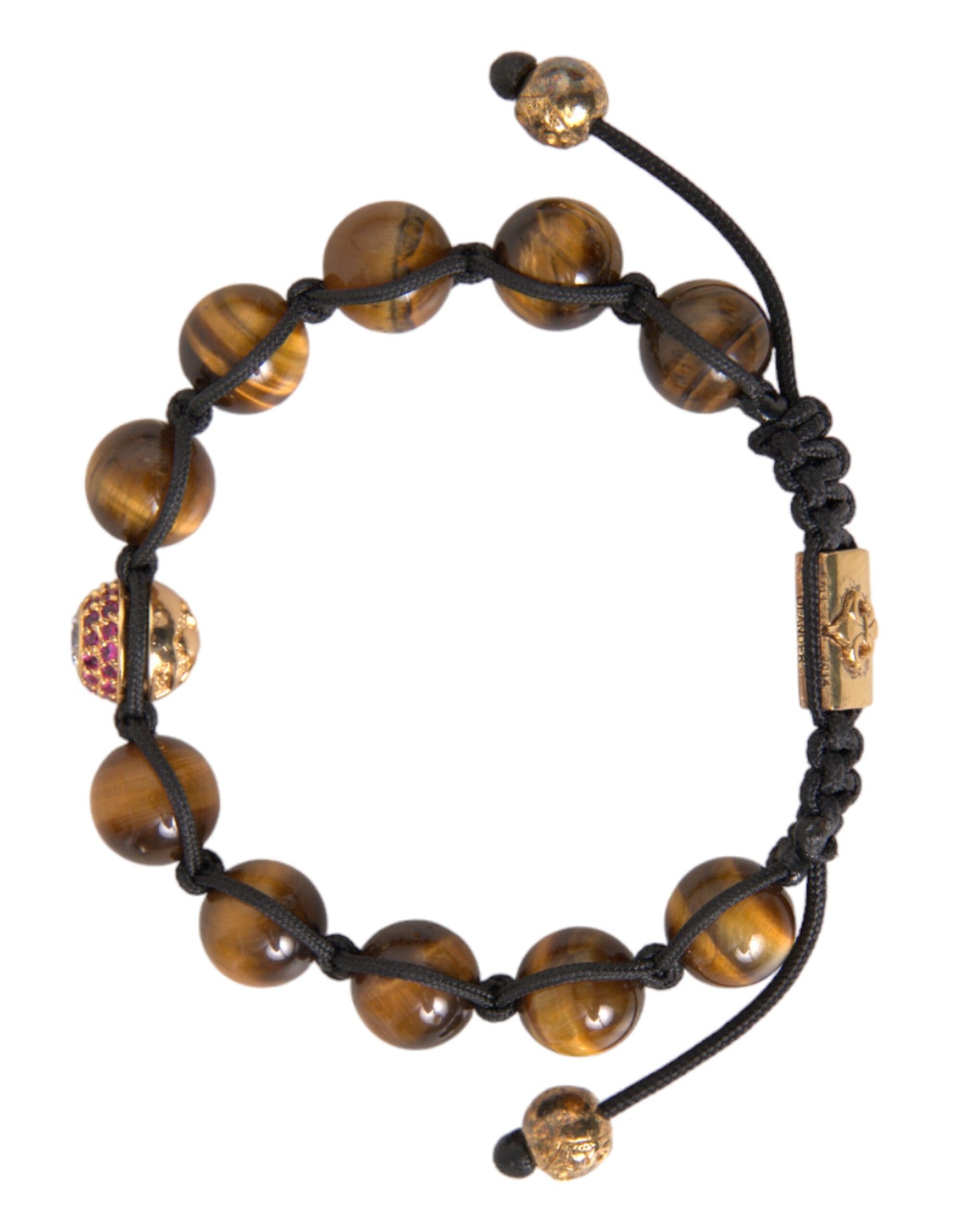 Nialaya CZ Brown Tigers Eye 925 Silver Bracelet Mens