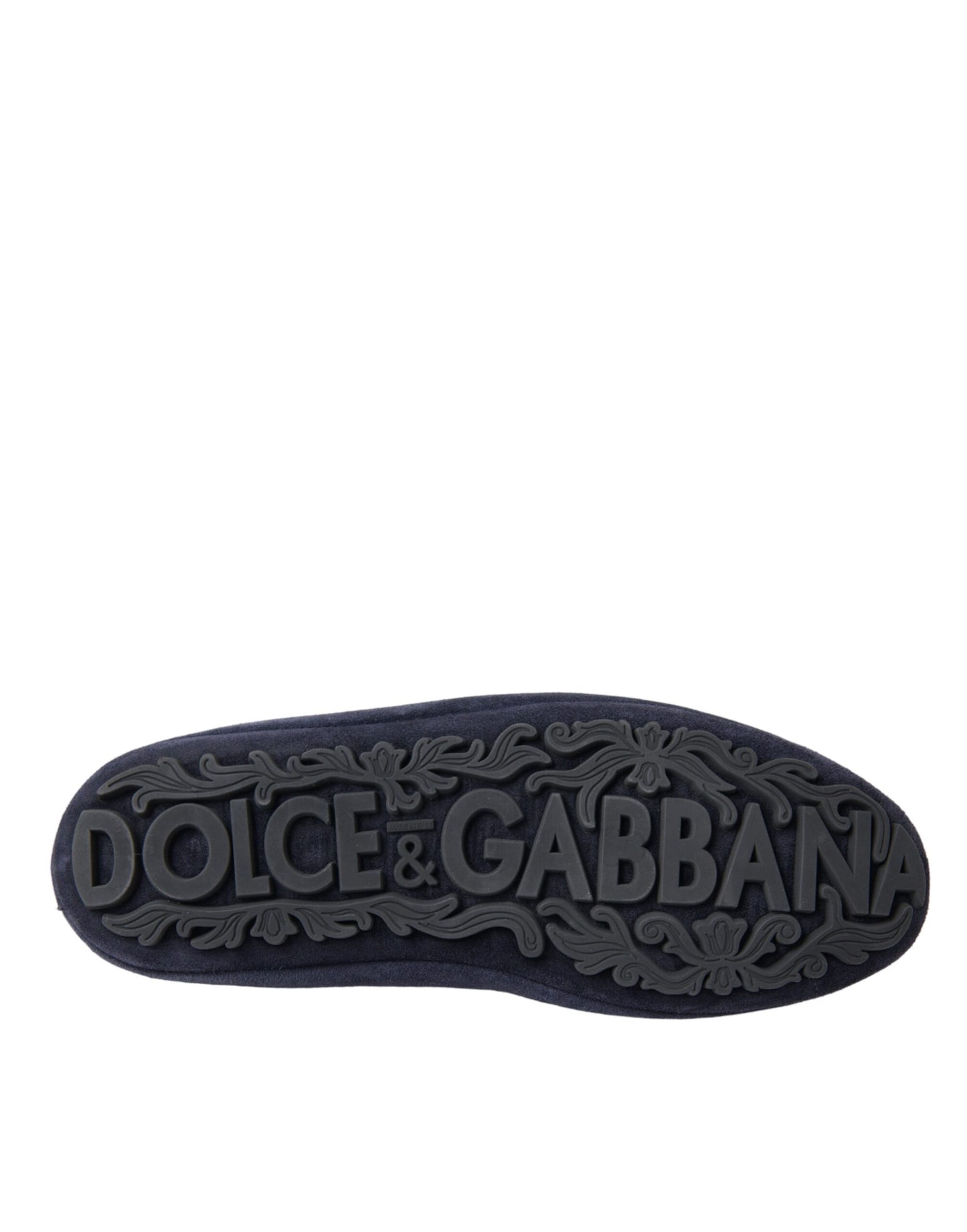 Dolce & Gabbana Blue Leather Suede Crystal Crown Loafers Shoes