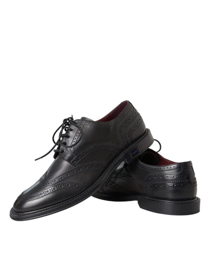 Dolce & Gabbana Black Leather Oxford Wingtip Formal Men Shoes