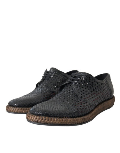 Dolce & Gabbana Black Woven Goat Leather Lace Up Derby Shoes