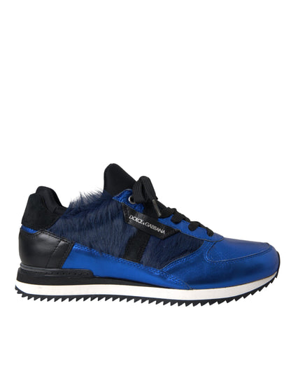 Dolce & Gabbana Blue Black Calf Hair Leather Sneakers Shoes