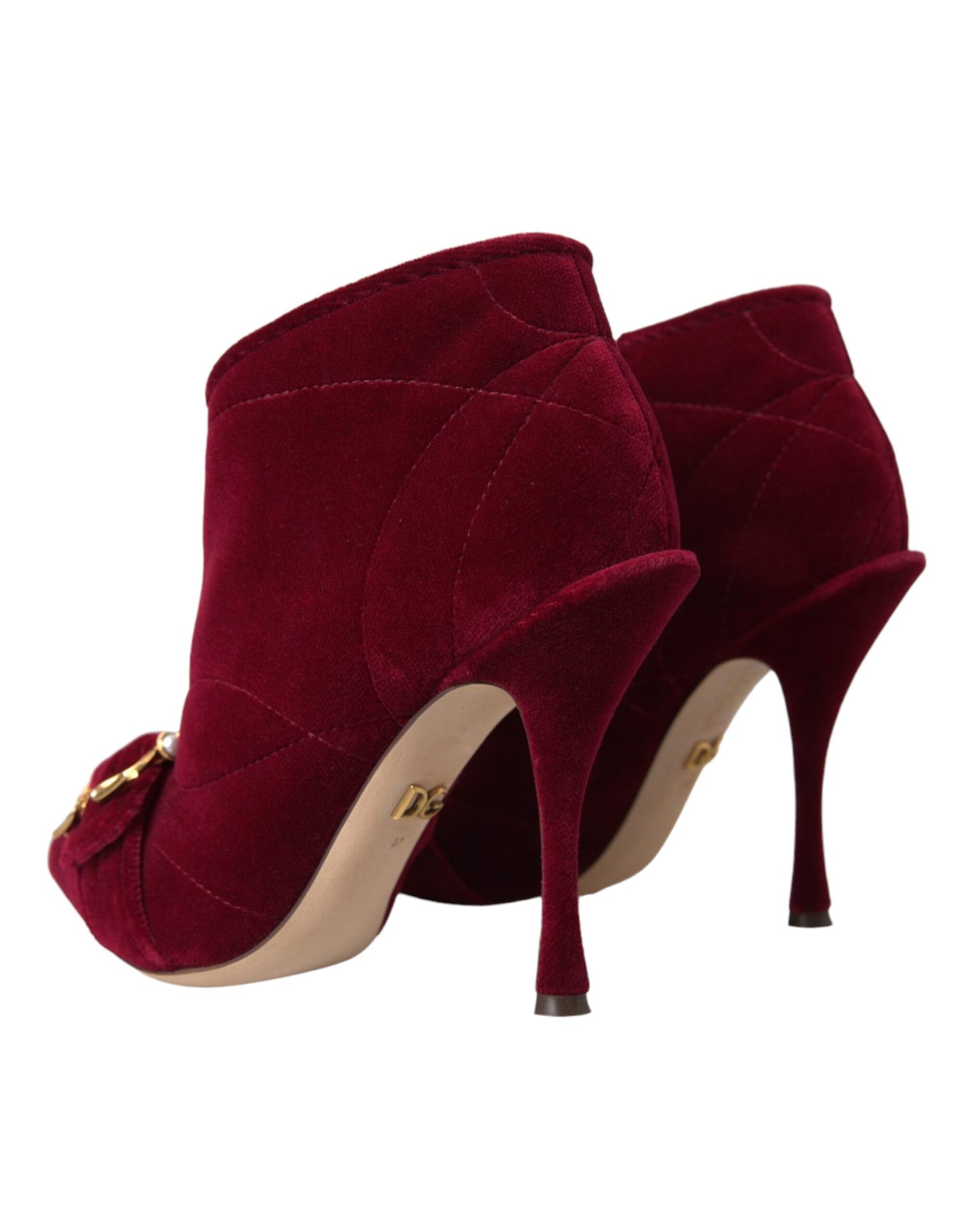 Dolce & Gabbana Dark Red Velvet Devotion Buckle Boots Shoes