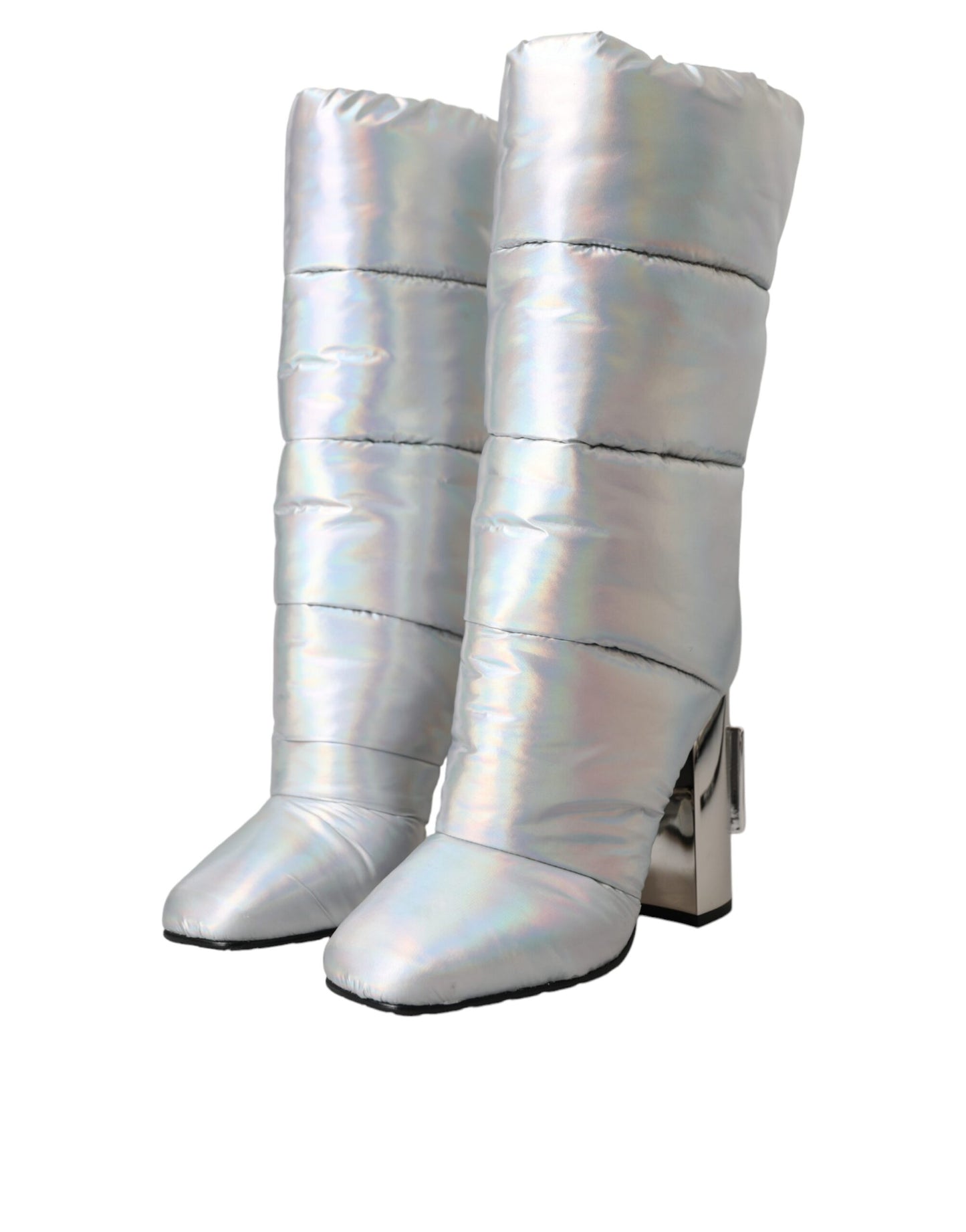 Dolce & Gabbana Silver Padded DG Logo Heels Boots Shoes