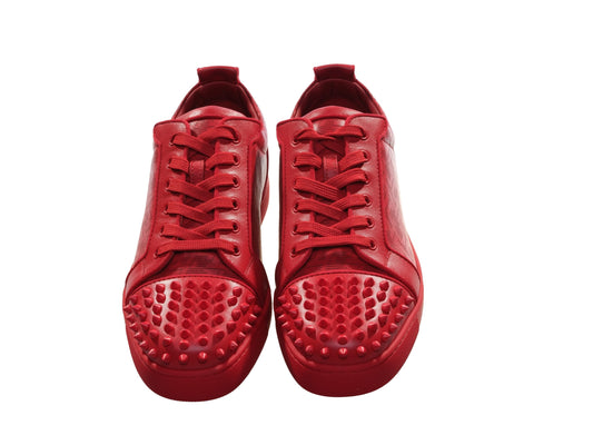 Christian Louboutin Louis Junior Spikes Orlato  Red Leather Sneakers